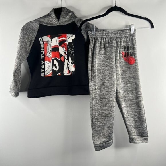 Space Jam New Kids Looney Tunes Stay Tuned 2 Piece Hoodie Set Size 4T Grey/Black - Picture 5 of 8